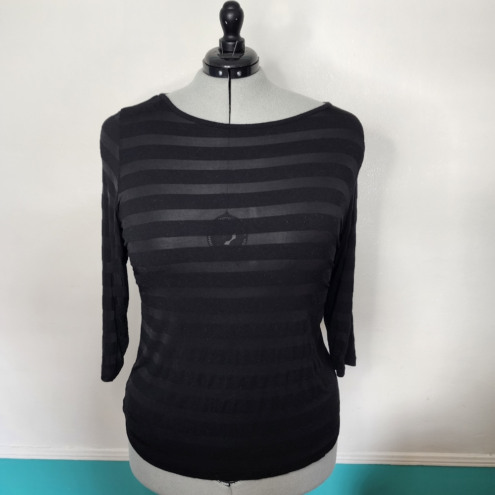 INC 1X SHEER STRIPED BLACK SHIRT